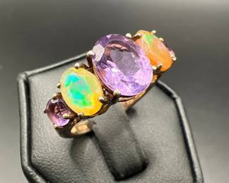 925 Gold Vermeil Ring Jewelry with Five Gemstones — Size 7