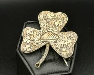 Antique Sterling Silver Shamrock Pin S. Bros