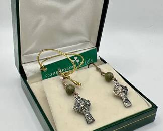 Connemara Marble & 825 Irish Silver Celtic Cross Jewelry