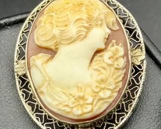 Vintage Cameo Filigree Brooch Jewelry
