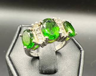 Sterling Silver Jewelry with Sparkling Green Gemstones — Ring Size 5.25