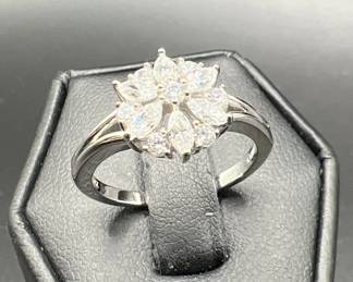 Sterling Silver Sparkling CZ Flower Ring — Size 6.5