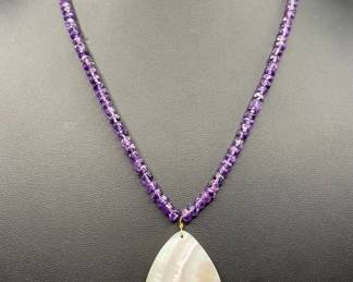 14K Gold Amethyst Necklace with Baroque Pearl Pendant