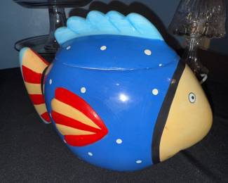 vintage Coco Dowley colorful ceramic fish cookie jar