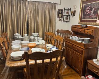 Heavy duty Table and six Chairs
Small shelf in corner on wall