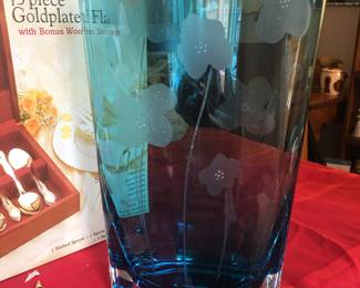 Blue Etched Vase