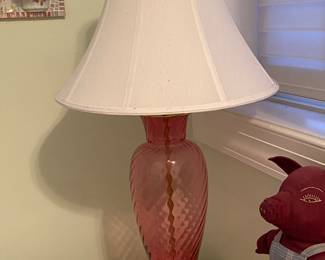 Italian Pink Glass lamp with shade.