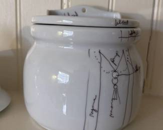 Vintage Ceramic Pot with Hand-Drawn Markings 