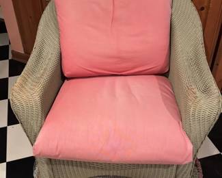 Wicker Armchair with Coral Cushions 