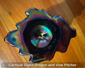 Carnival Glass Dragon and Vine Pitcher 