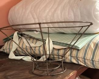 Vintage Wire Magazine Rack with Assorted Books and Supplies 