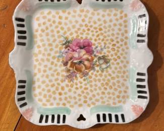 Hand Painted Ceramic Tray with Floral Motif 