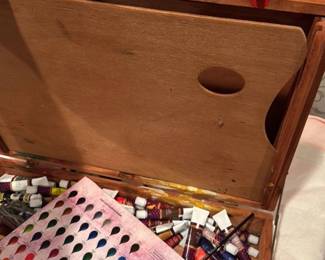 Vintage Artist's Wooden Art Box with Oil Paints and Brushes 