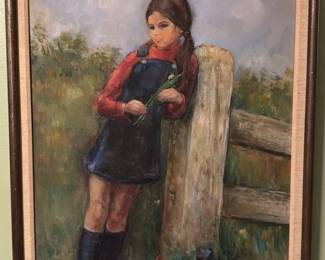 Oil Painting of a Girl with Flowers 