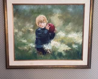 Oil Painting of a Child with a Red Ball by Pat Nubinger 
