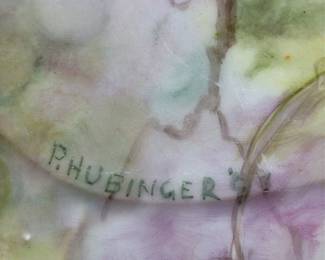 Hand-Painted Porcelain Serving Platter with Grapes and Gold Trim 