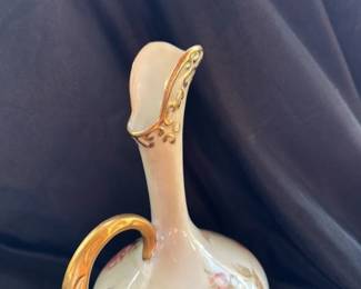 Vintage Porcelain Ewer with Floral Design and Gold Accents 