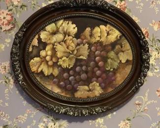 T. Bullard Oval Still Life Painting of Grapes 