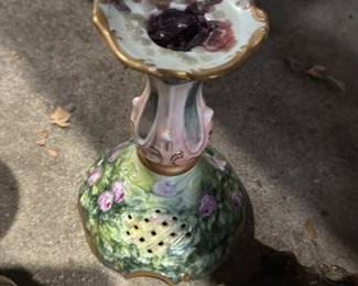 Antique Porcelain Figural Lamp Base with Roses 