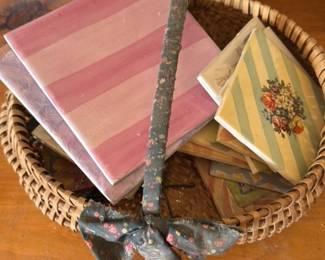 Decorative Ceramic Tiles in Wicker Basket 