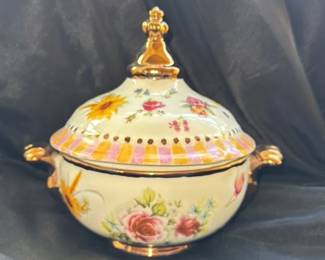 Victorian Style Porcelain Trinket Box with Floral Motif 