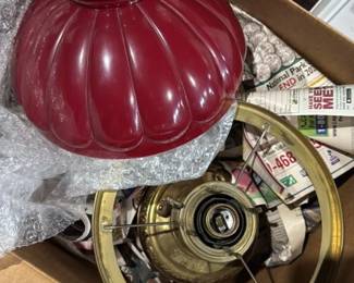 Vintage Ruby Red Glass Lamp Shade with Brass Hardware 