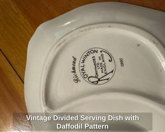 Vintage Divided Serving Dish with Daffodil Pattern 