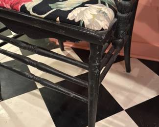 Antique Black Windsor Armchair with Floral Upholstery 