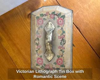 Victorian Lithograph Tin Box with Romantic Scene 