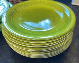 Set of 8 Vintage "Apple Green" Melamine Plates 