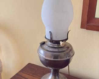 Antique Oil Lamp with Frosted Glass Shade 