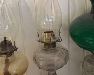 Antique Oil Lamp with Iridescent Glass Shade 