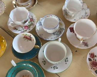 Collection of Vintage English Bone China Teacups and Saucers 