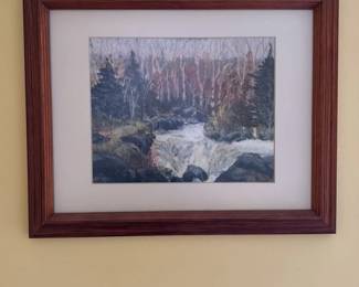 Framed Landscape Painting with Waterfall 