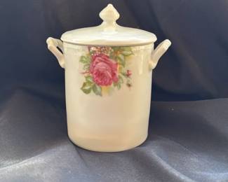 vintage Porcelain Sugar Bowl with Rose Motif 