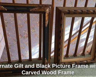 Ornate Gilt and Black Picture Frame with Carved Wood Frame 