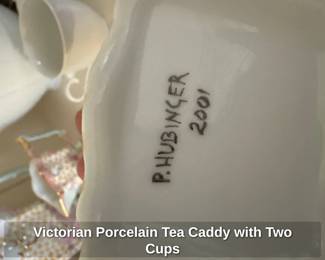 Victorian Porcelain Tea Caddy with Two Cups 