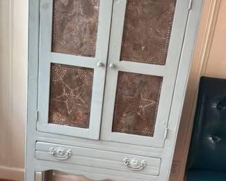 Pie safe cabinet with star punched tin panels 