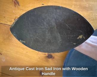 Antique Cast Iron Sad Iron with Wooden Handle 
