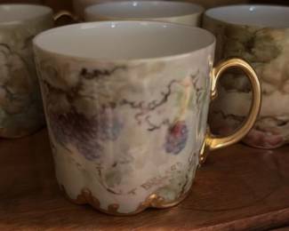 Vintage Porcelain Tea Cups with Gilt Handles and Grapevine Motif 