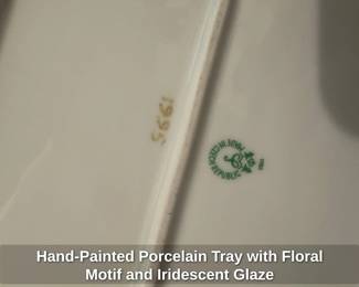 Hand Painted Porcelain Tray with Floral Motif and Iridescent Glaze 