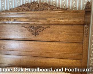 Antique Oak Headboard and Footboard Set 