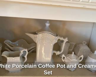 White Porcelain Coffee Pot and Creamer Set 