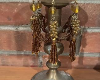 Brass Candlestick with Beaded Tassels 