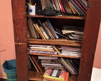 Antique Wooden Bookcase with Assorted Books 