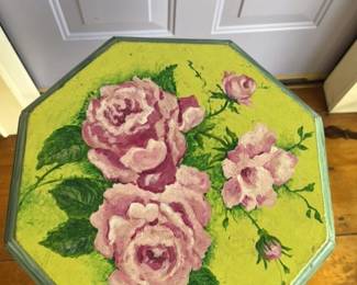 Hand-painted Octagonal "rose" plant stand table with 1996 date 