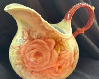 Victorian Hand -Painted Ceramic Pitcher with Roses 