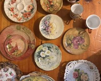 Collection of Hand Painted Porcelain Plates and Cups 