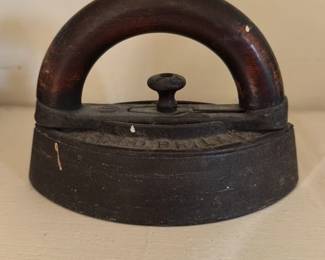 Antique Cast Iron Sad Iron with Wooden Handle 