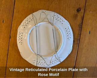 Vintage Reticulated Porcelain Plate with Rose Motif 